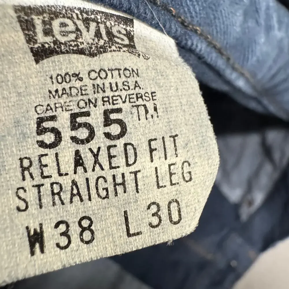 Levi's 555 Jeans Mens 38x30 (38x29 Actual) USA Orange Tab Indigo Blue VINTAGE - Picture 6 of 9